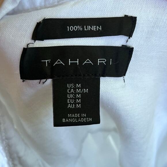 Tahari Women's White 100% Linen Button Down Top Size M - Picture 4 of 5